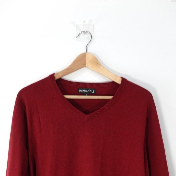 Burgundy V Neck Sweater Men Medium Wool Knit Pullover Jumper L/S Triblend J CREW - Picture 2 of 8